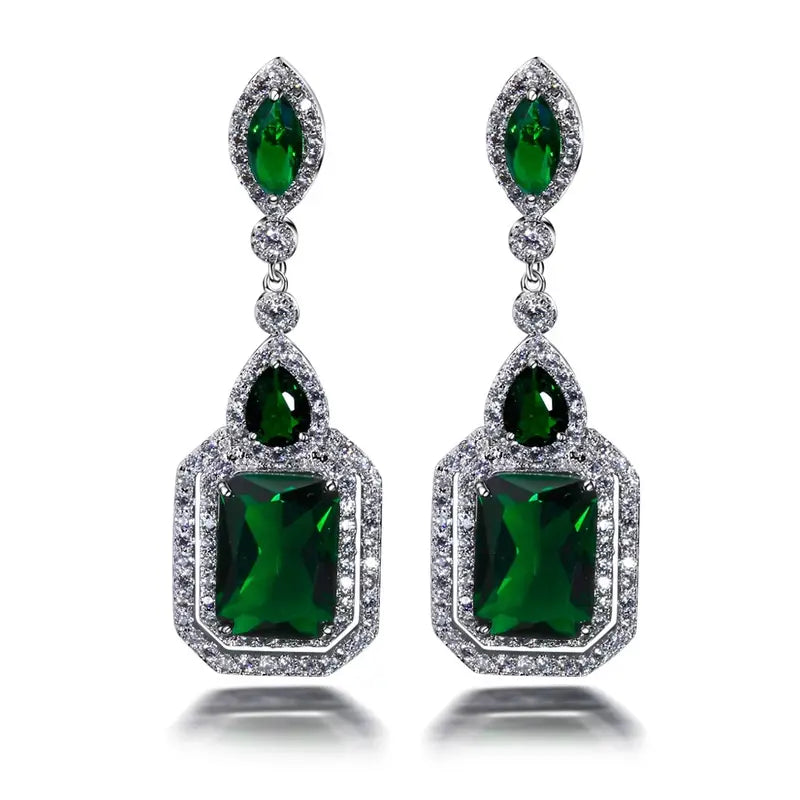 Green Emerald-Cut Linear Drop Earrings