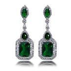 Green Emerald-Cut Linear Drop Earrings
