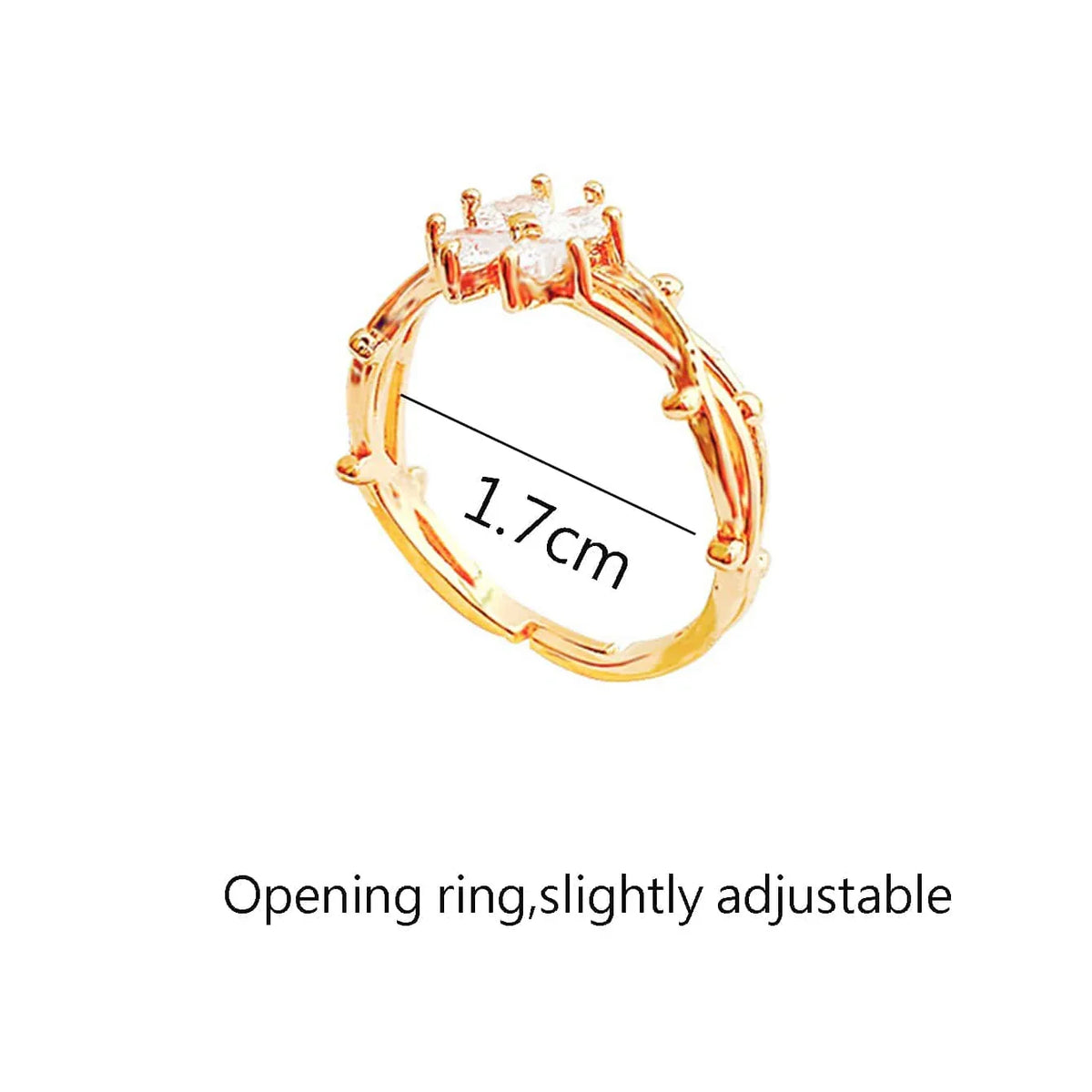 Adjustable Zirconia Flower and Leaf Open Ring