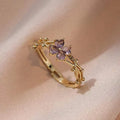 Purple Four-Leaf Clover Zirconia Open Ring
