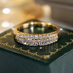 Three-Row Sparkling Zirconia Gold-Plated Ring