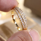 Three-Row Sparkling Zirconia Gold-Plated Ring