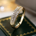 Three-Row Sparkling Zirconia Gold-Plated Ring