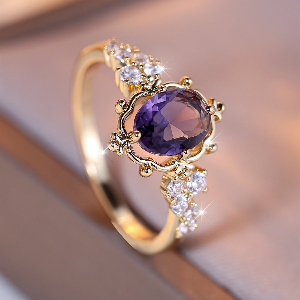Vintage-Style Gold-Plated Court-Style Floral Ring