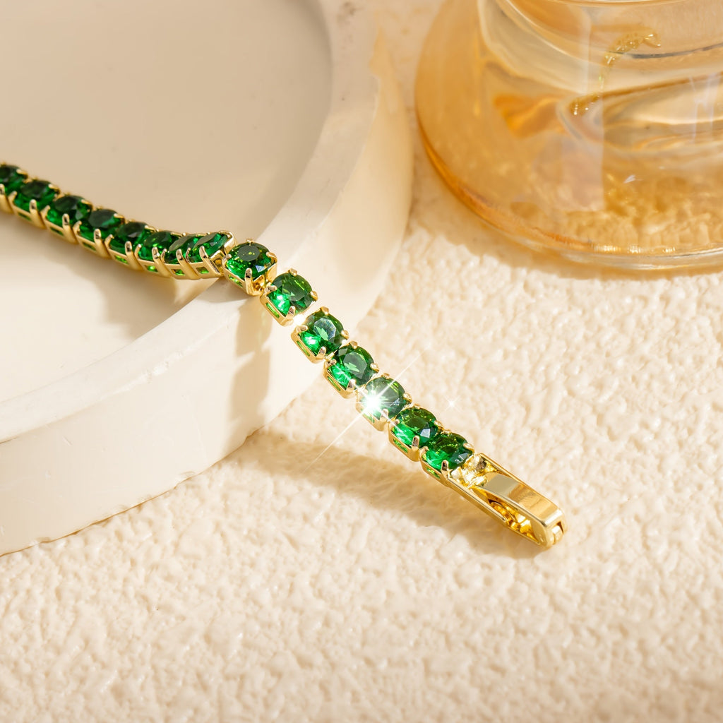 Bohemian Emerald-Green Zirconia Gold-Plated Tennis Bracelet