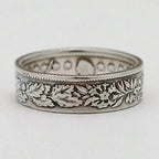 Vintage-Style Silver-Plated Snowflake and Coin Pattern Ring