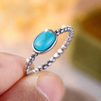 Bohemian Silver-Plated Oval Turquoise Beaded Ring
