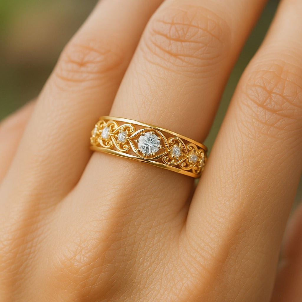 Hollow Zirconia Fine Gold-Tone Ring