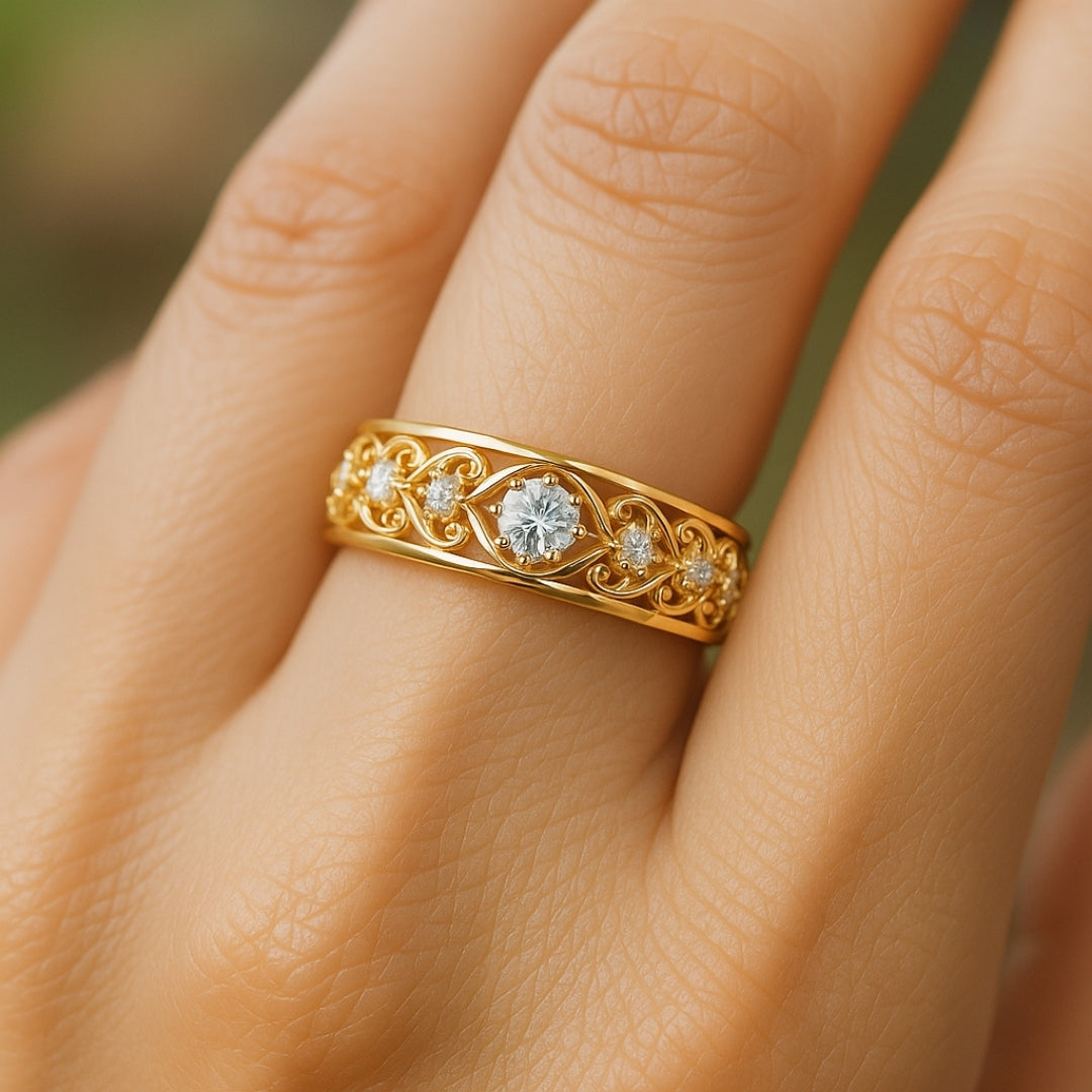 Hollow Zirconia Fine Gold-Tone Ring