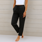 Linen Straight-Leg Trousers with a Drawstring Tie