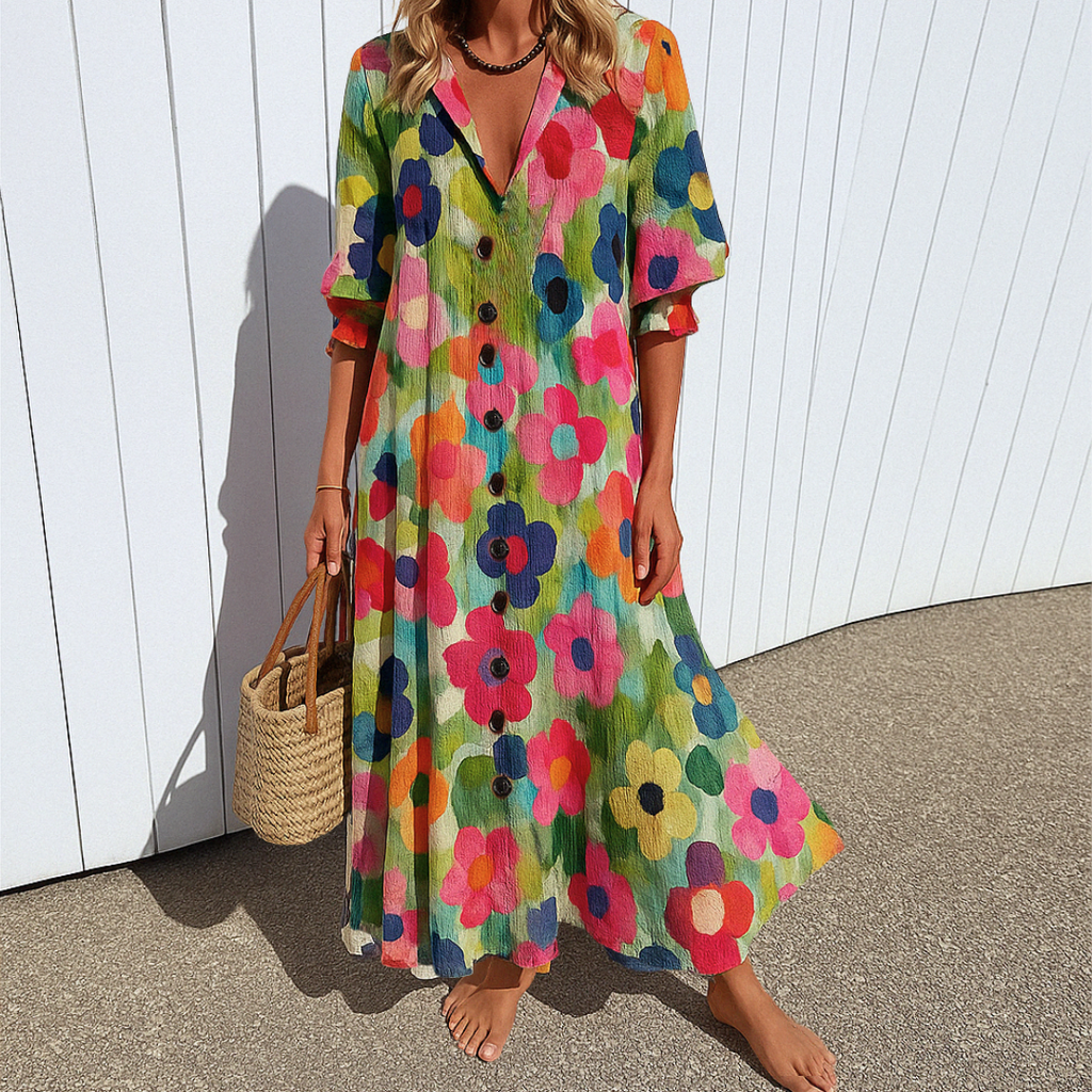 Button-Front Long Sleeve Shirt Maxi Dress