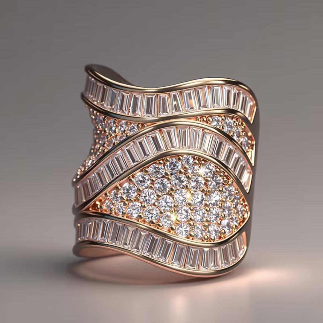 Crossed Baguette Pavé Ring