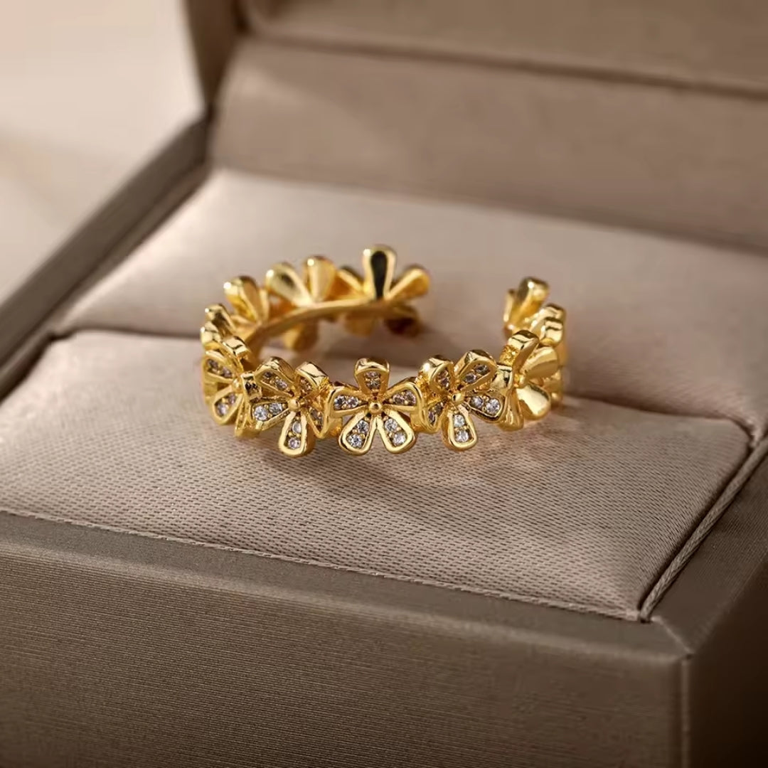 Adjustable Zirconia Blossom Gold-Tone Ring