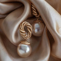 Braided Gold-Tone Pearl Earrings