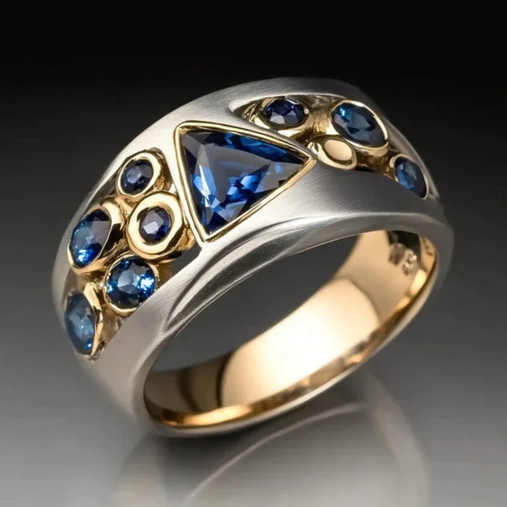 Two-Tone Blue Geometric Zirconia Crystal Ring