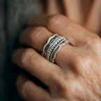 Stacked Silver-Tone Ring with Layered Zirconia Rows