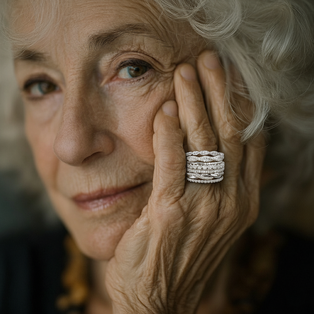 Stacked Silver-Tone Ring with Layered Zirconia Rows