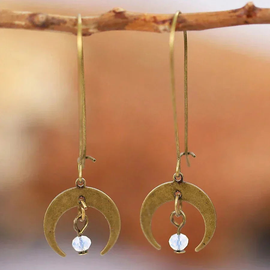 Vintage Bohemian Distressed Moon Dangle Earrings