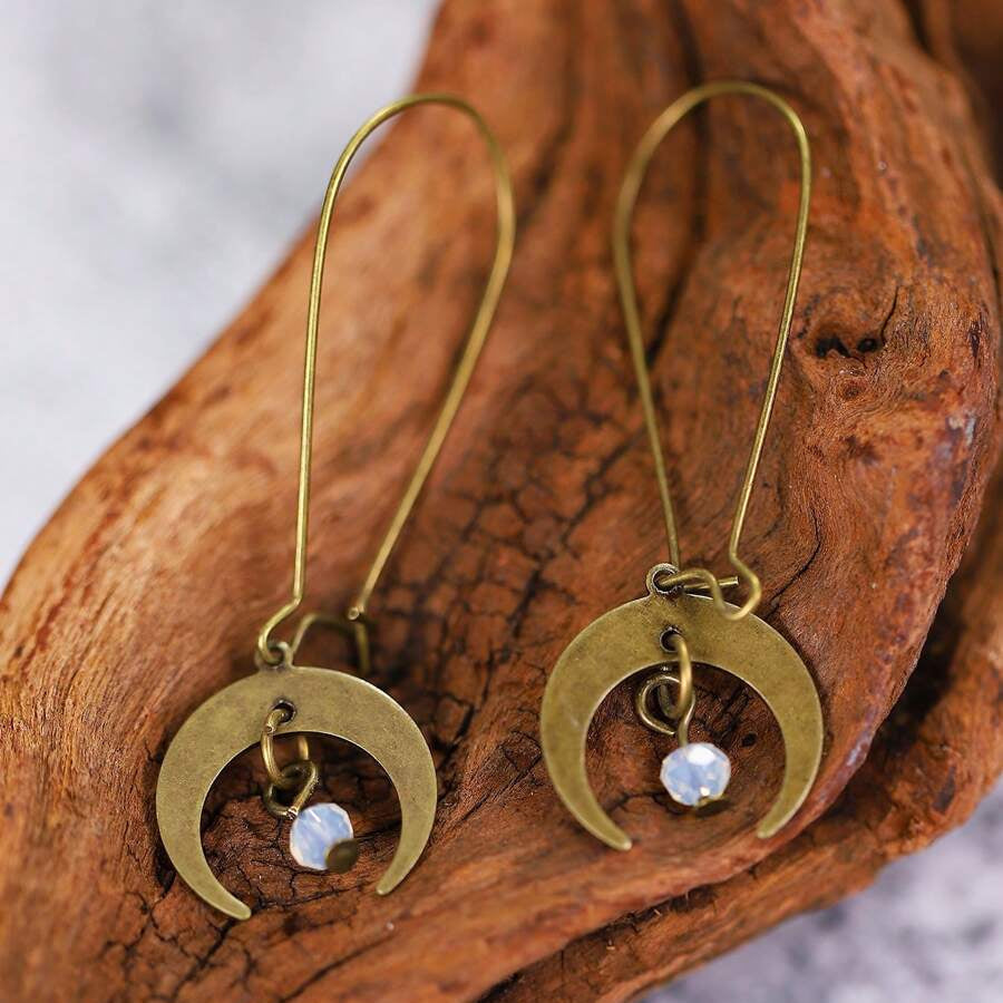 Vintage Bohemian Distressed Moon Dangle Earrings