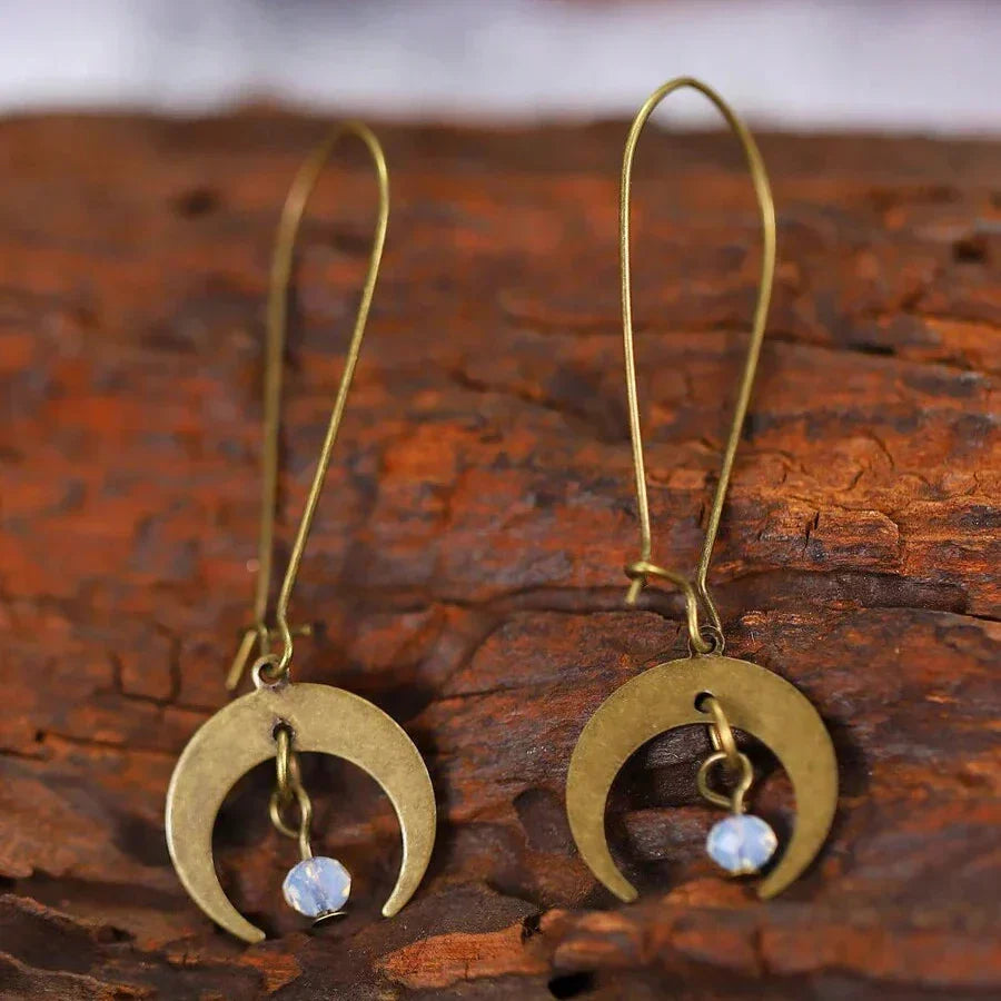 Vintage Bohemian Distressed Moon Dangle Earrings