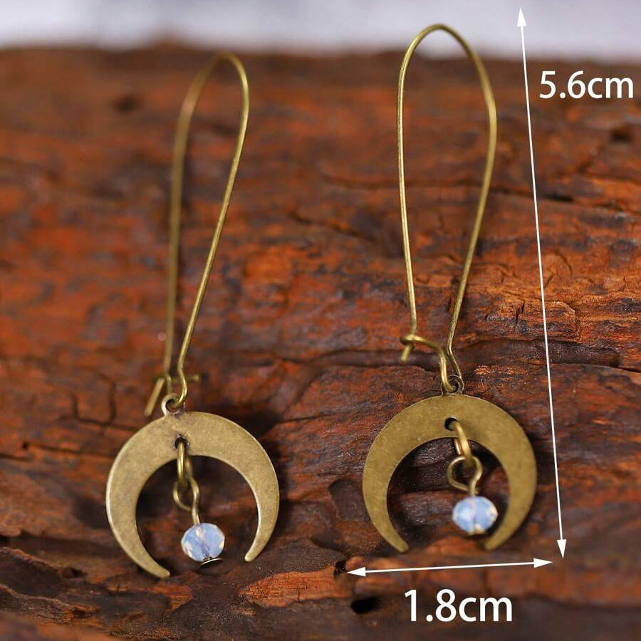 Vintage Bohemian Distressed Moon Dangle Earrings