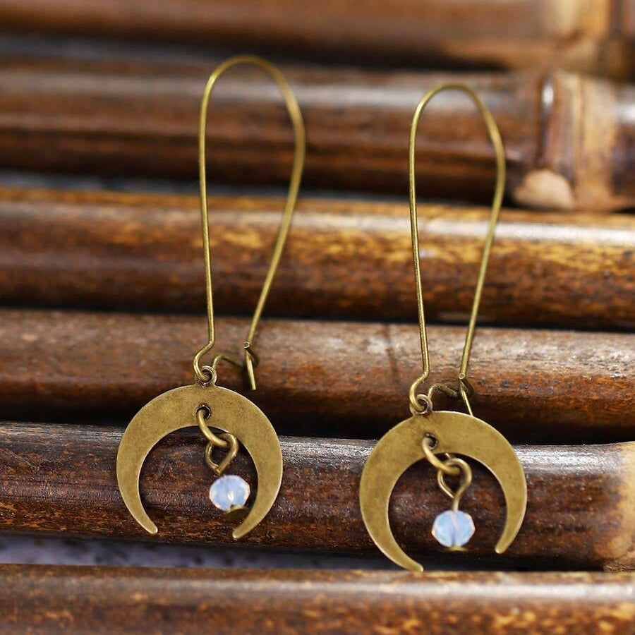 Vintage Bohemian Distressed Moon Dangle Earrings