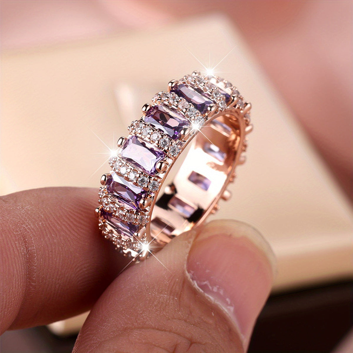 Vintage-Style Palace Full-Circle Purple Zirconia Ring