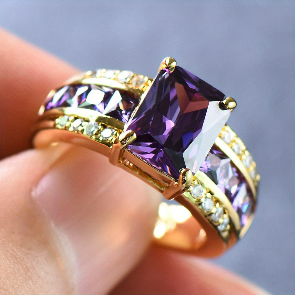 Vintage Rectangular Purple Zirconia Ring