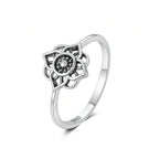 Vintage Silver-Tone Lotus Flower Ring