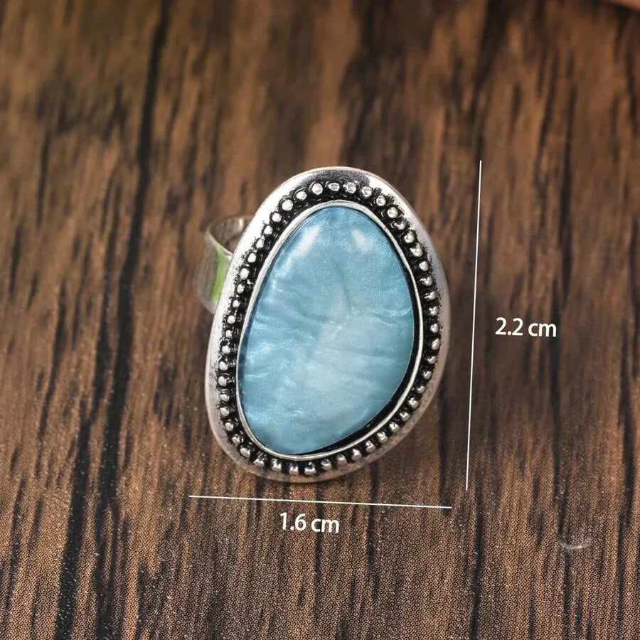 Adjustable Vintage-Style Elastic Geometric Enamel Ring