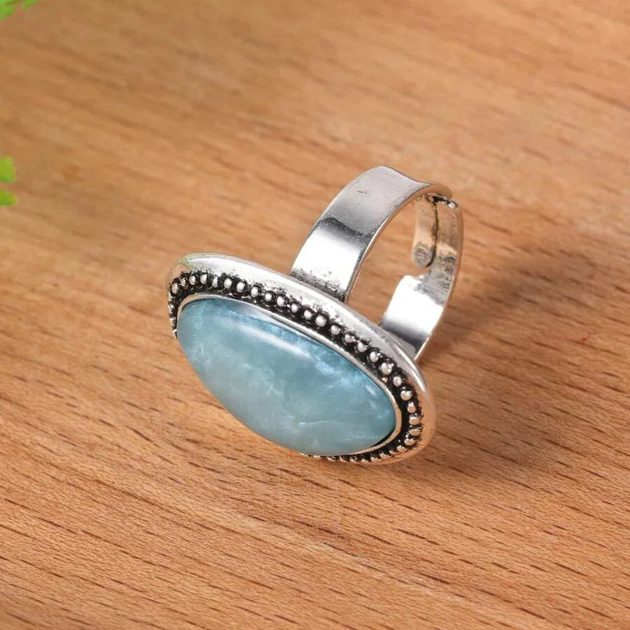 Adjustable Vintage-Style Elastic Geometric Enamel Ring