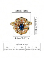 Gold-Plated Sunflower Blue Zirconia Inlaid Ring