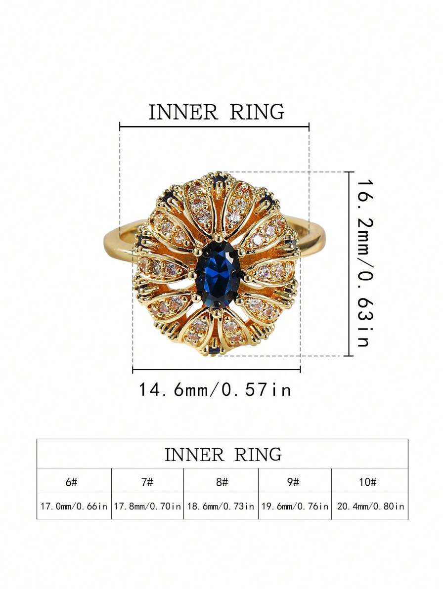 Gold-Plated Sunflower Blue Zirconia Inlaid Ring