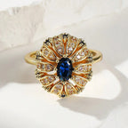 Gold-Plated Sunflower Blue Zirconia Inlaid Ring