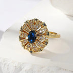 Gold-Plated Sunflower Blue Zirconia Inlaid Ring