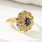 Gold-Plated Sunflower Blue Zirconia Inlaid Ring