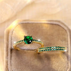 Emerald-Look Duo Ring Set in Gold Tone