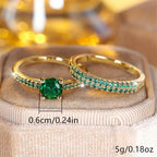 Emerald-Look Duo Ring Set in Gold Tone