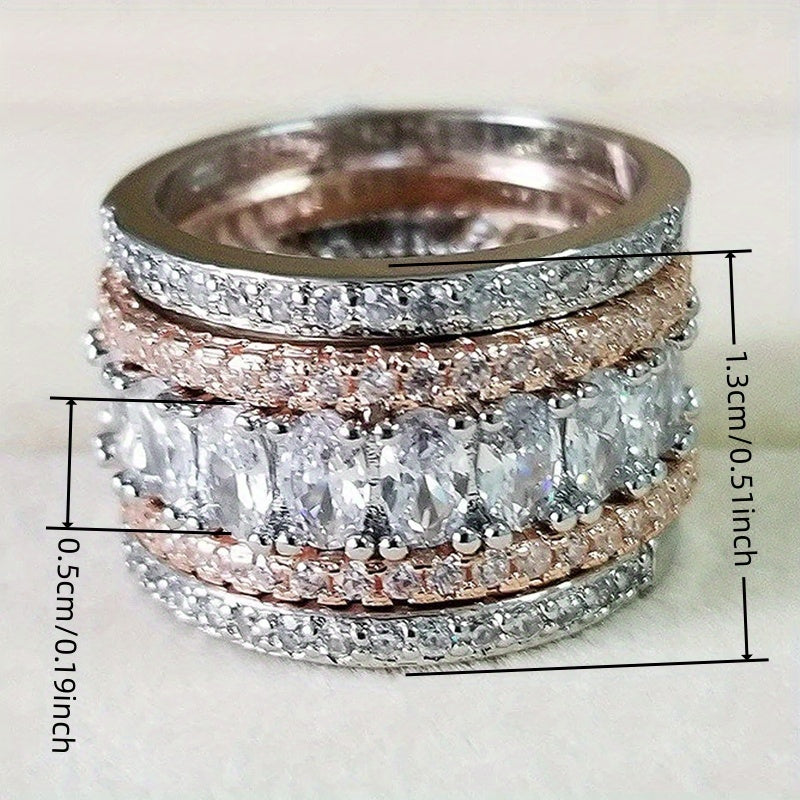 Wide Band Shiny Zirconia Two-Tone Ring