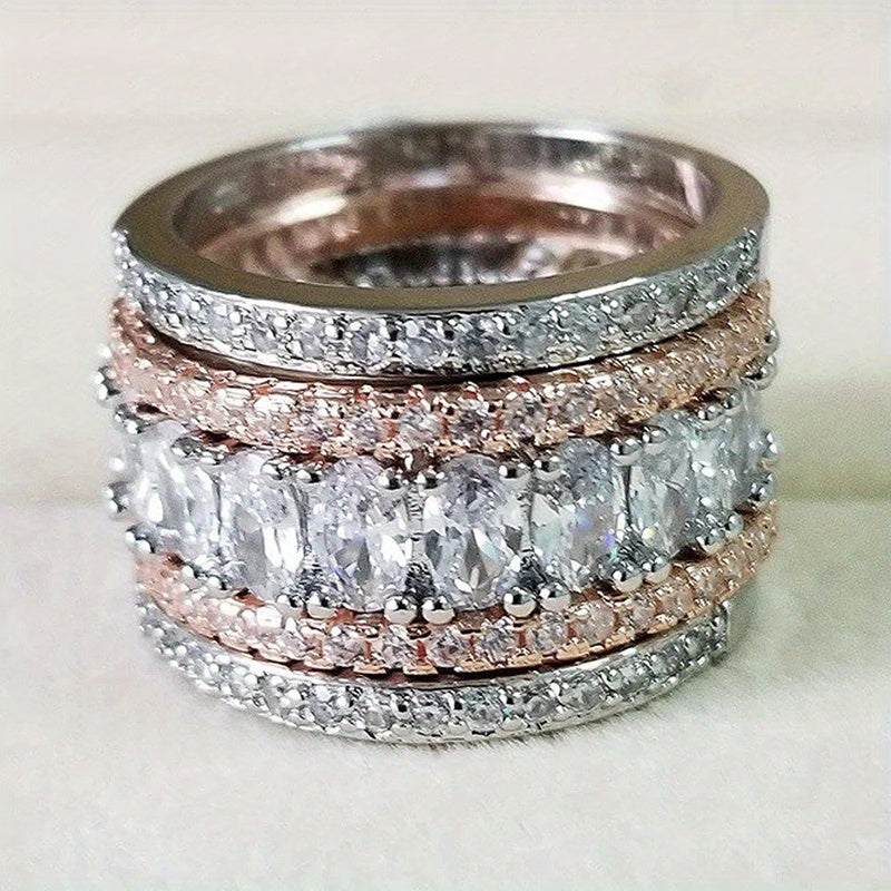 Wide Band Shiny Zirconia Two-Tone Ring