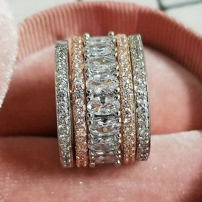 Wide Band Shiny Zirconia Two-Tone Ring