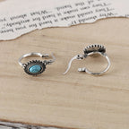 Turquoise Crest Hoop Earrings in White Gold Tone