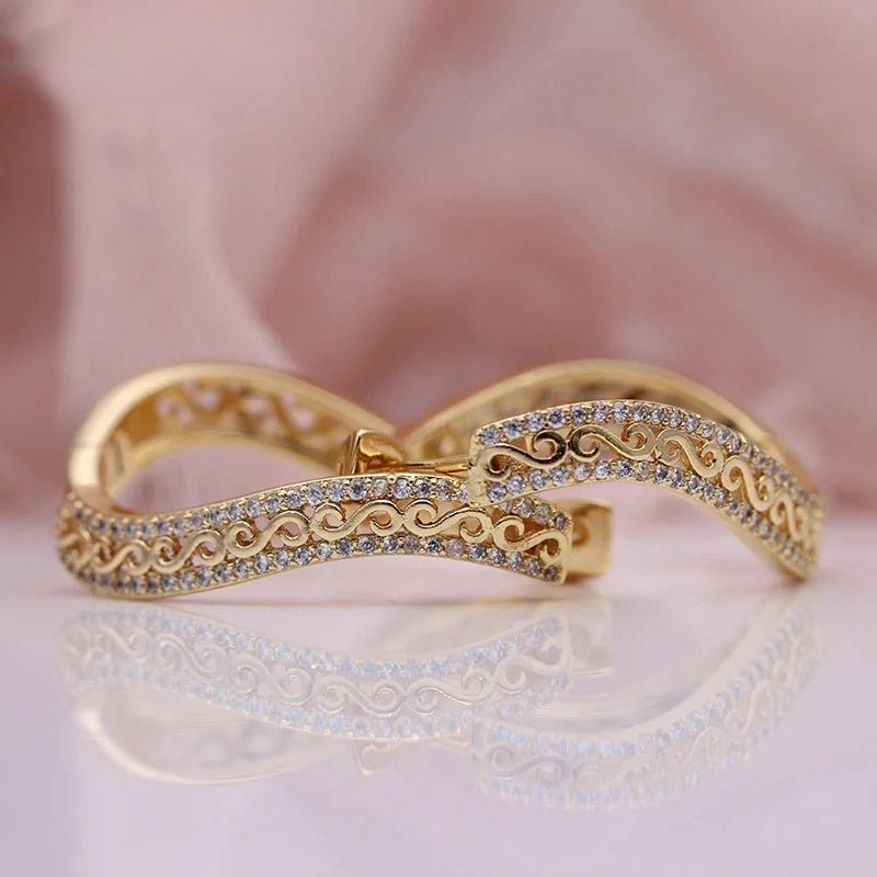 Vintage Circular Zirconia Inlaid Gold-Plated Earrings