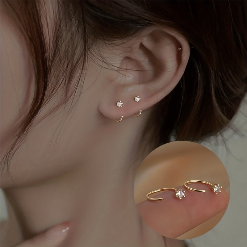 C-Shaped Inlaid Zirconia Minimalist Earrings
