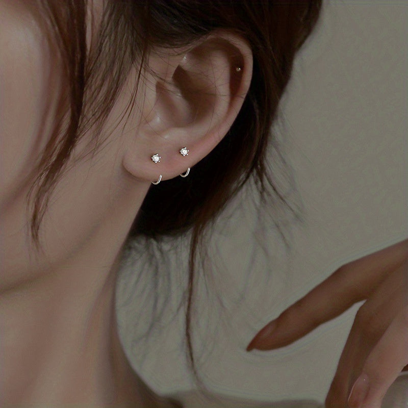 C-Shaped Inlaid Zirconia Minimalist Earrings