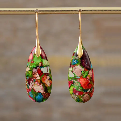 Multicolour Stone Teardrop Earrings