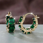 Green Baguette Stone Hoop Earrings