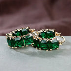 Green Baguette Stone Hoop Earrings