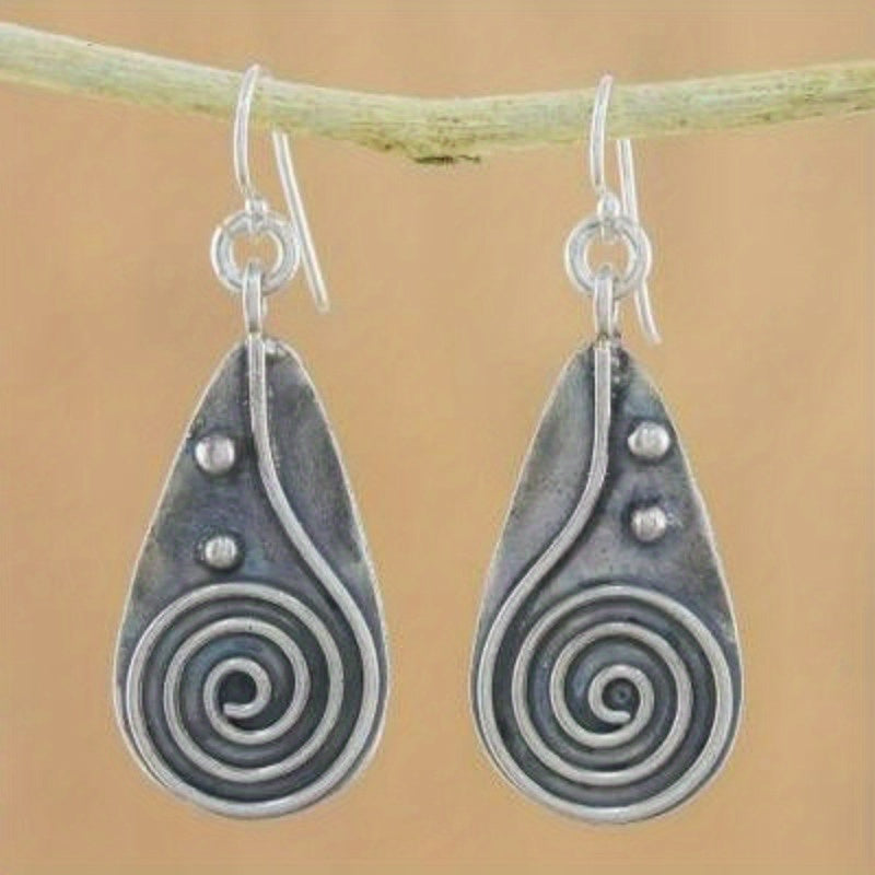 Vintage Spiral Teardrop Sun Silver-Plated Earrings