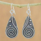 Vintage Spiral Teardrop Sun Silver-Plated Earrings